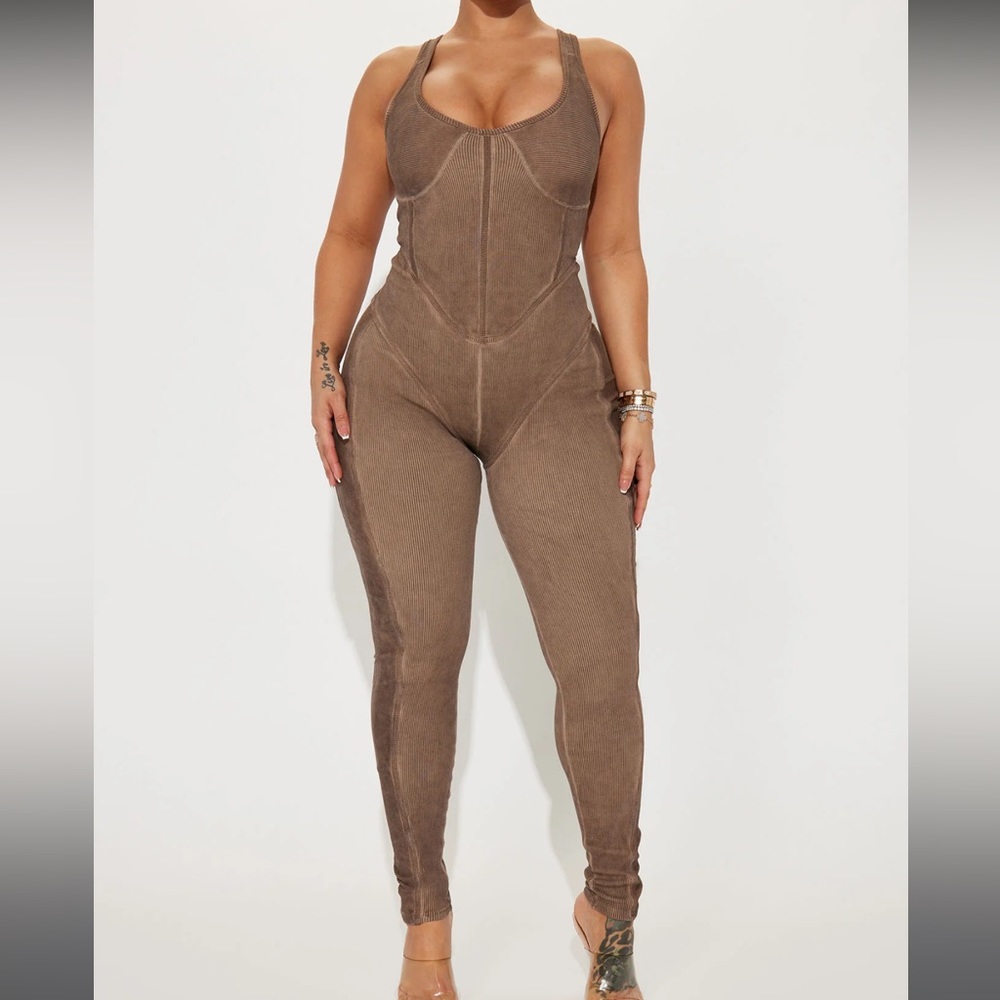 NWT Let's Go Riding Mineral Wash Jumpsuit - Brown M
